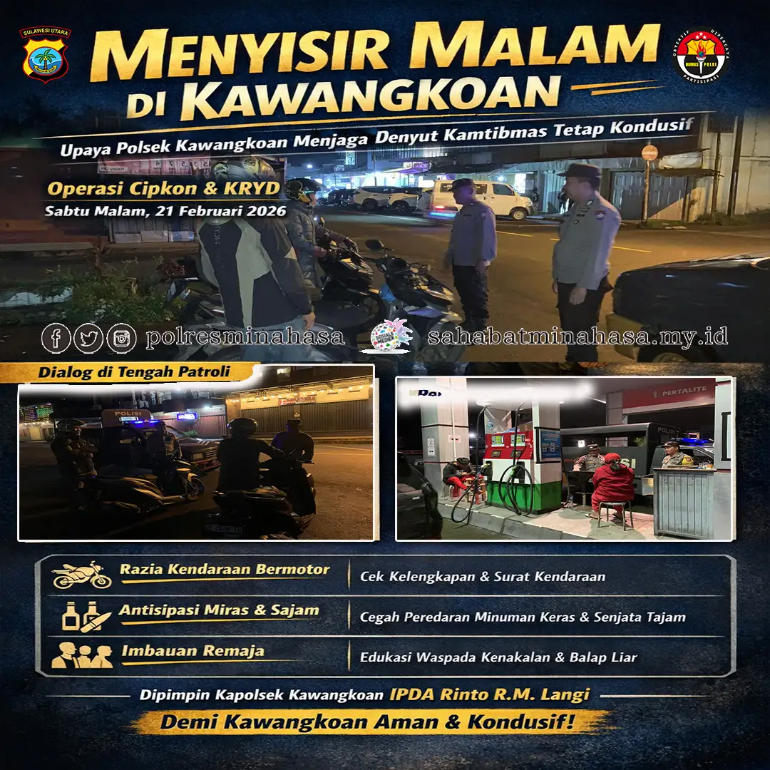 Menyisir Malam di Kawangkoan: Upaya Polsek Kawangkoan Menjaga Denyut Kamtibmas Tetap Kondusif